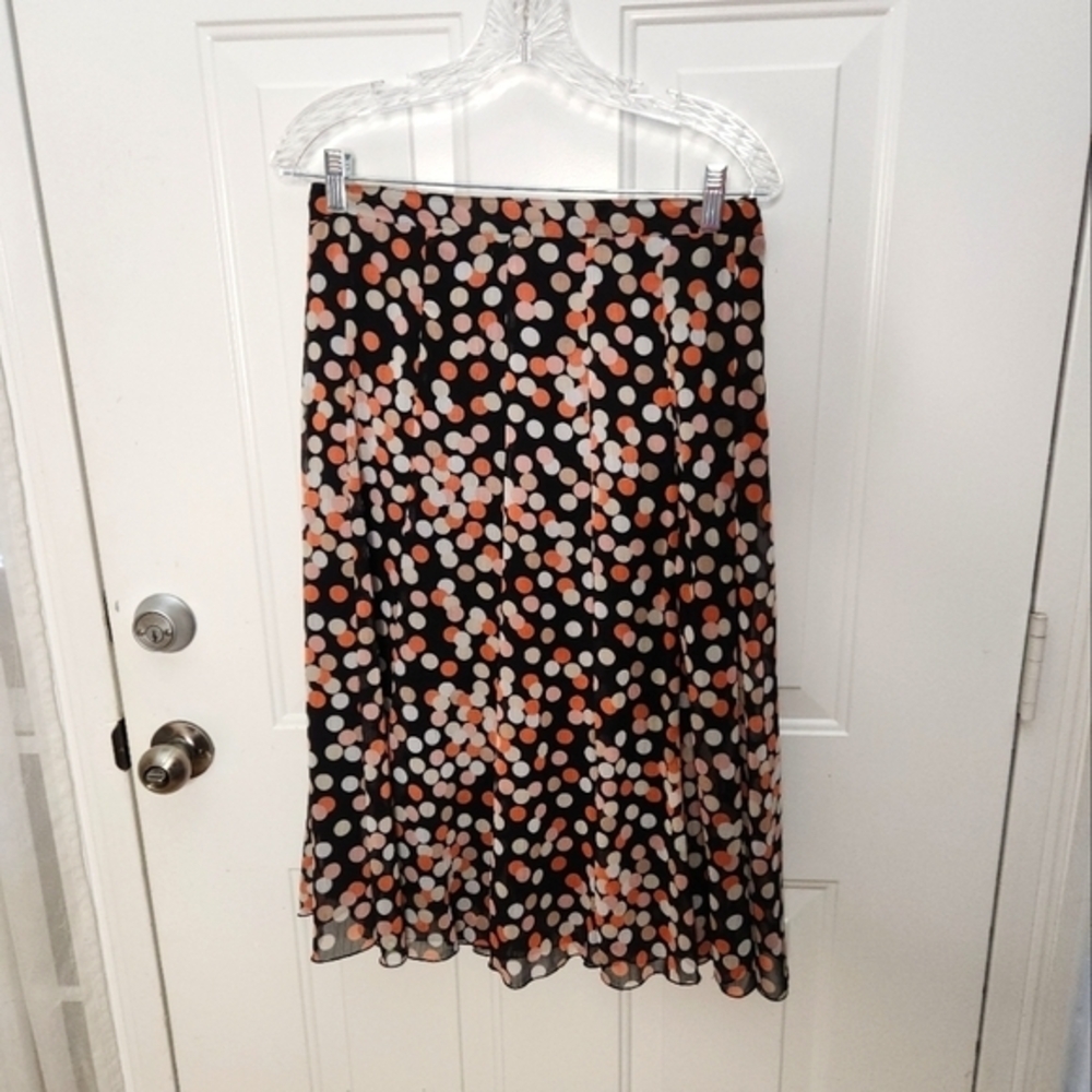 Women's Elementz Polka Dot Chiffon Paneled Side Zip A-Line Midi Skirt Size M